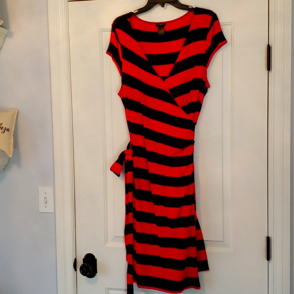 Ann Taylor wrap dress pink blue xl